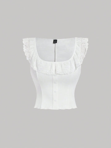 Women's Lace Collar Blouse And Skirt Set