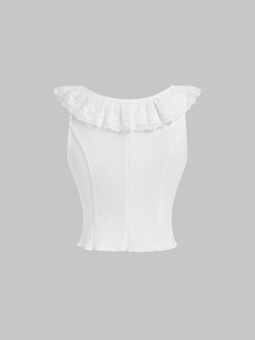 Women's Lace Collar Blouse And Skirt Set