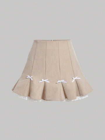 MOD Women's Lace Patchwork & Bowknot Decorated A-Line Skirt