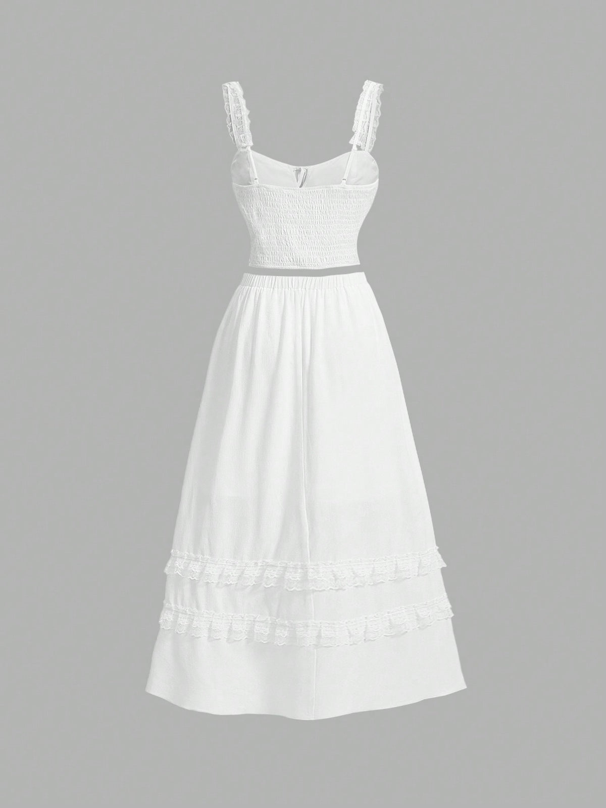 Women's Lace Trimmed Strappy Camisole Top And Elastic Waist Skirt Two Piece Set