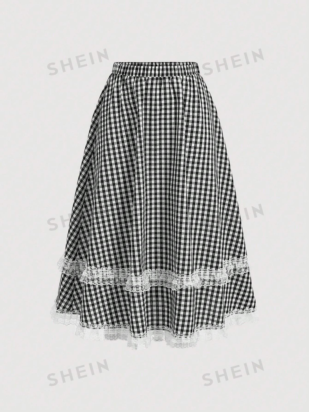 MOD Women's Lace & Plaid Patchwork Skirt
