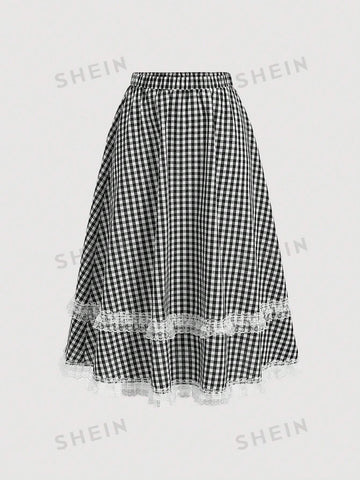 MOD Women's Lace & Plaid Patchwork Skirt