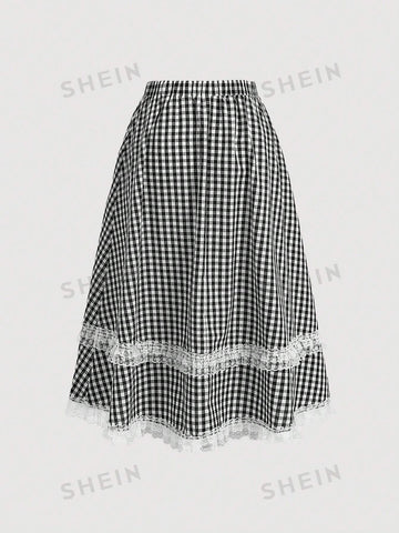 MOD Women's Lace & Plaid Patchwork Skirt