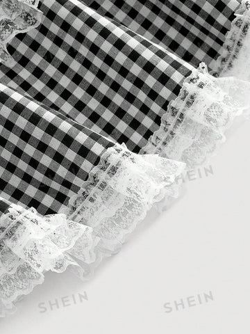 MOD Women's Lace & Plaid Patchwork Skirt