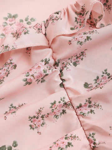 MOD Women's Lantern Sleeve Floral Printed Cut Out Waist Dress