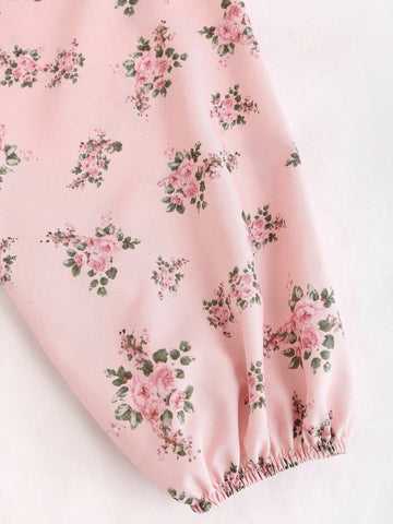 MOD Women's Lantern Sleeve Floral Printed Cut Out Waist Dress