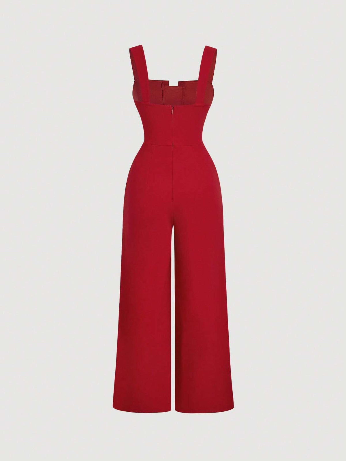 Women's Long Red Knitted Jumpsuit With V-Neck And Suspender,Trimmed Sleeveless White Jumpsuit For Women ,Back To School,Preppy Outfits,Fall Outfits,Khaki Skirt,Going Out Outfits,Vintage Outfits,Work Clothes,Business Casual Women