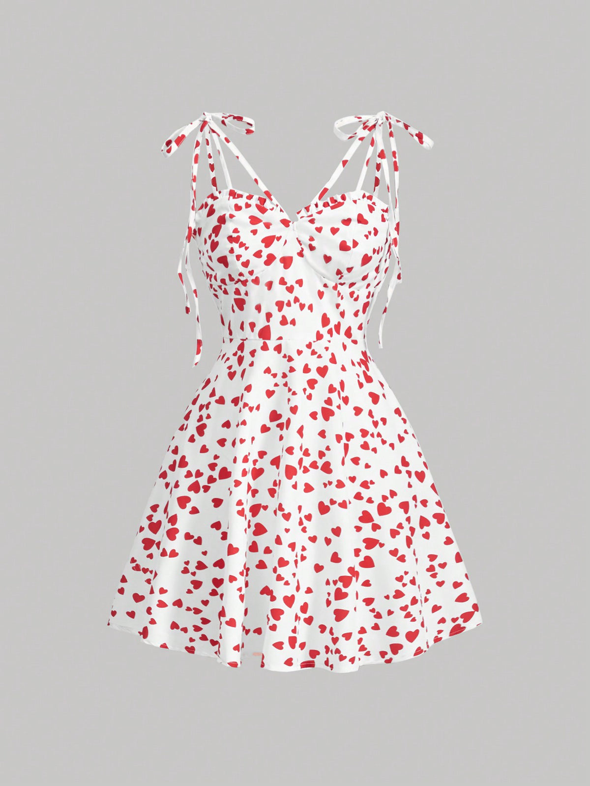 Women's Love Heart Printed Shoulder Knot Waist Tie Dress