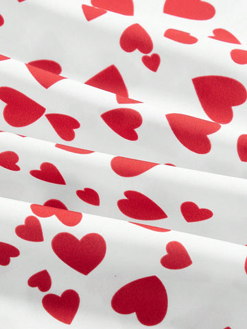 Women's Love Heart Printed Shoulder Knot Waist Tie Dress