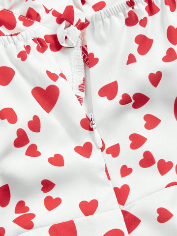 Women's Love Heart Printed Shoulder Knot Waist Tie Dress