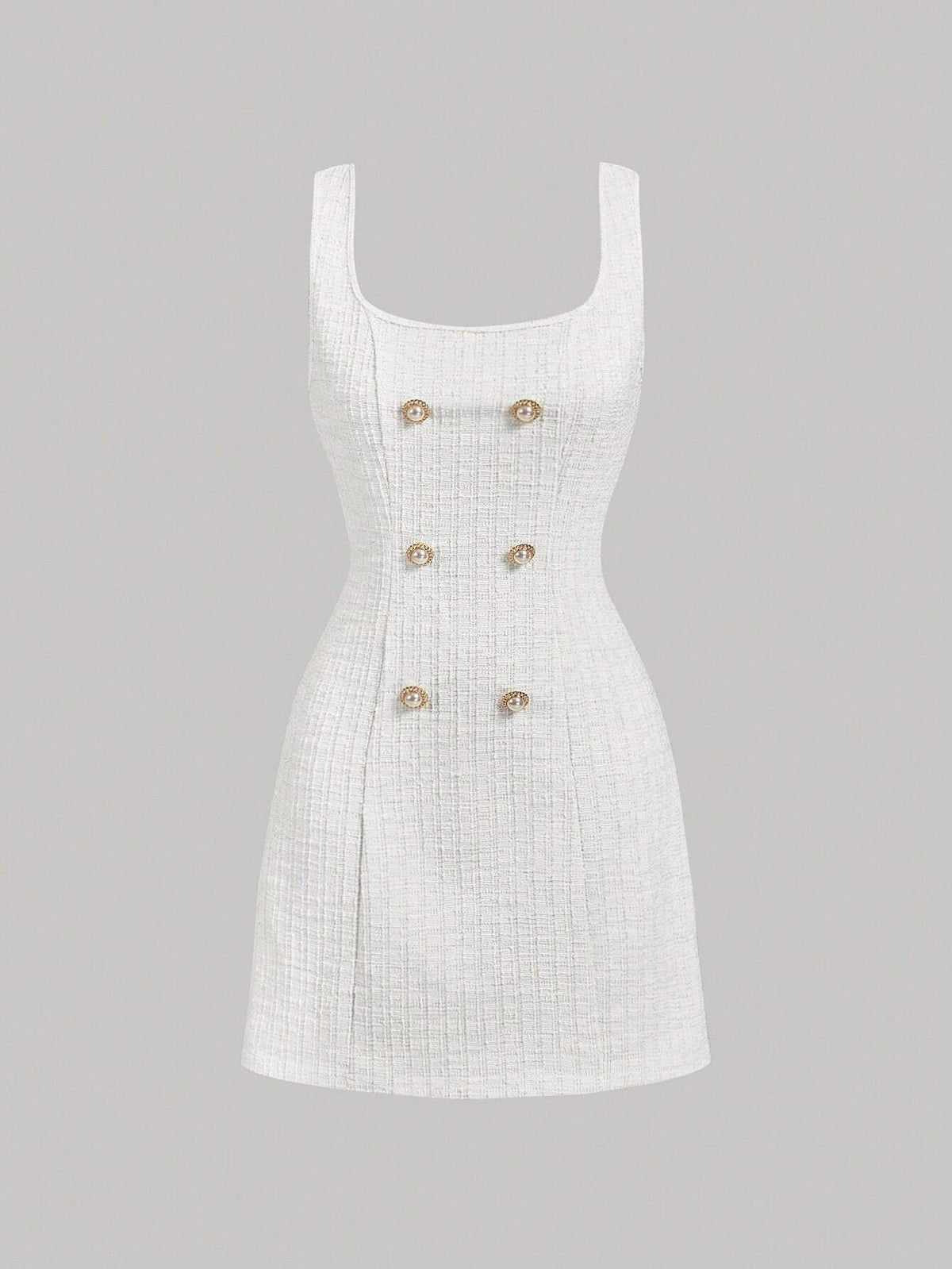 Women's Metal Button Square Neck Elegant Overall Suspender Mini Dress