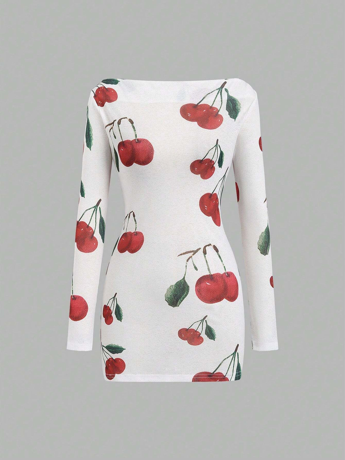 Women's Off-The-Shoulder Long Sleeve Cherry Blossom Print Elegant Dress, Spring And Summer