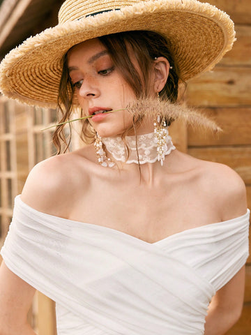Women's Off Shoulder Pleated Waistband Dress