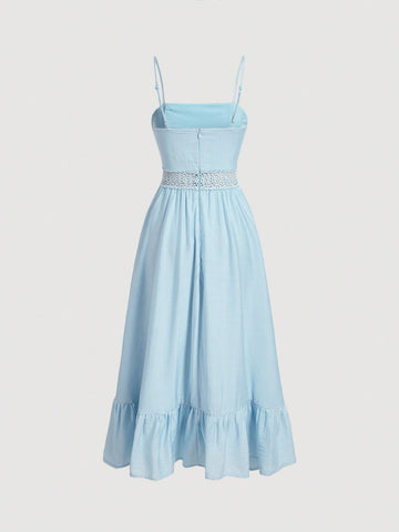 Women's Patchwork Lace Solid Color Spaghetti Strap Dress