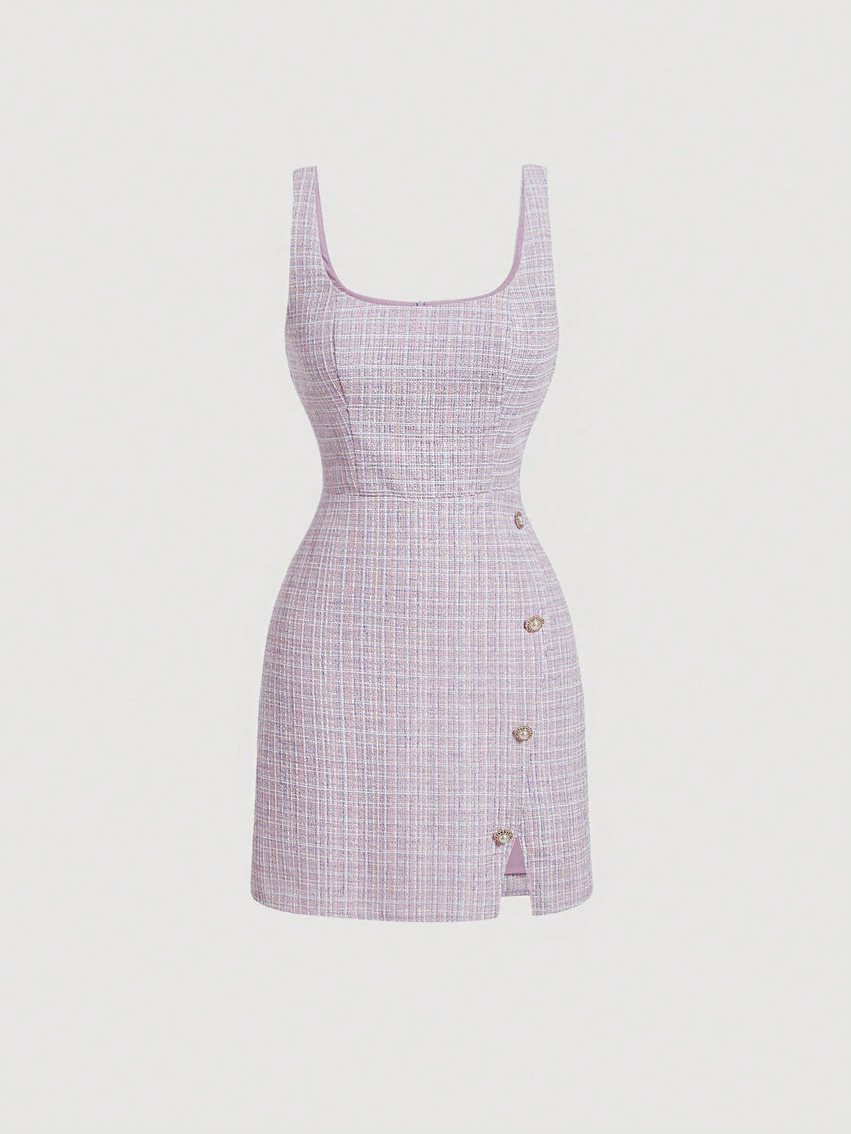 MOD Women's Plaid Button Detail Slit Hem Dress