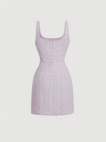 MOD Women's Plaid Button Detail Slit Hem Dress