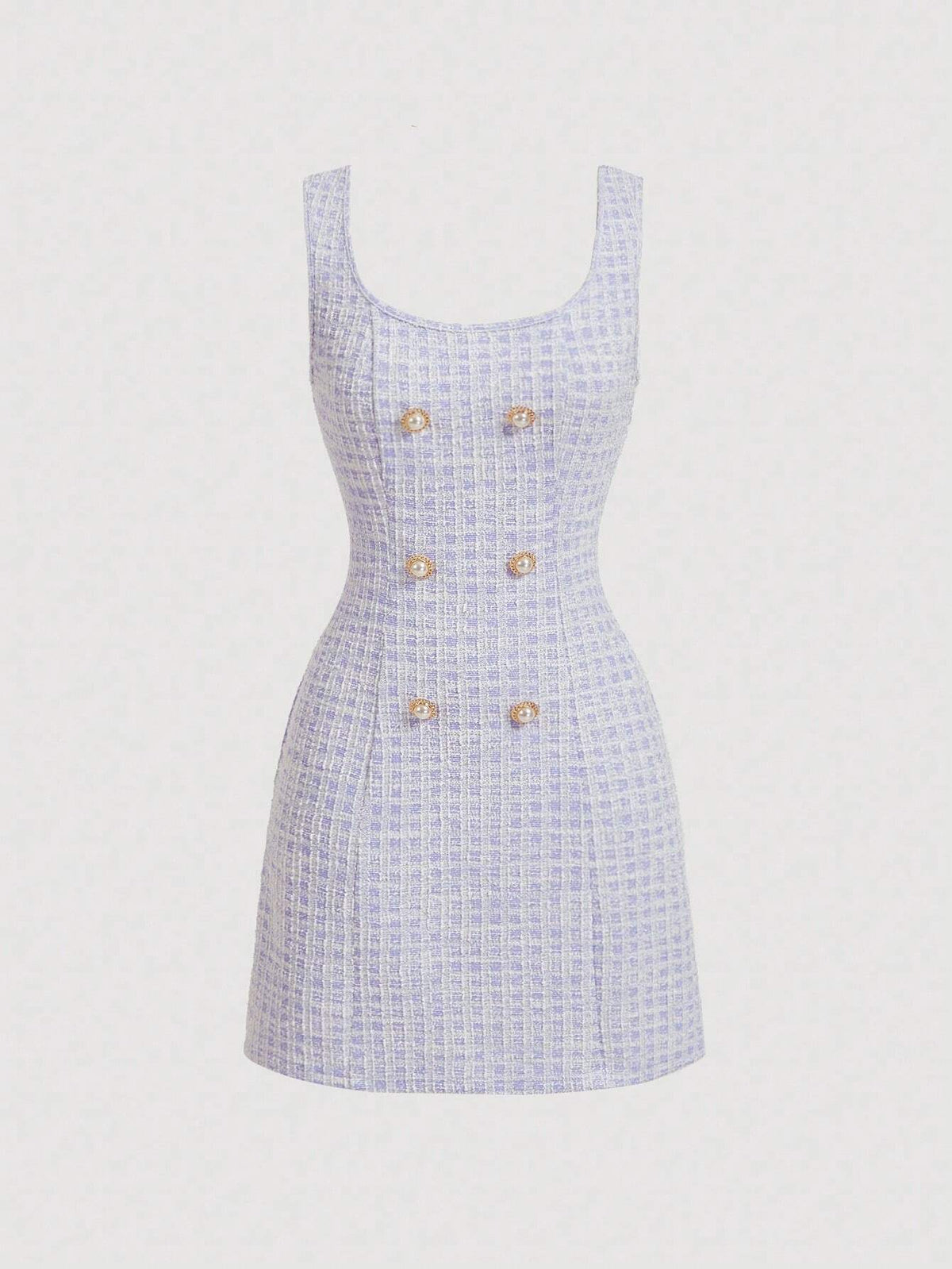 Women's Plaid Print Double-Breasted Round Neck Sleeveless Dress