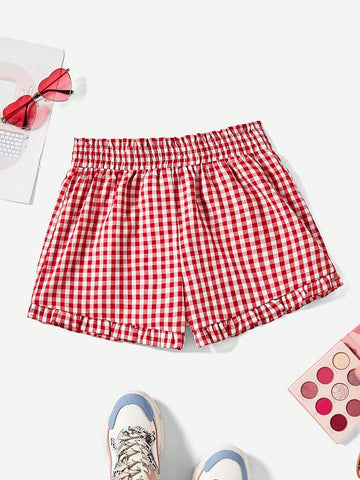 MOD Women's Plaid Ruffle Hem Summer Shorts