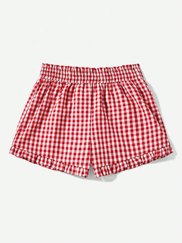MOD Women's Plaid Ruffle Hem Summer Shorts