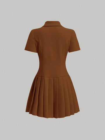 Women's Plain Simple Daily Wear Boat Neck Pleated Dress
