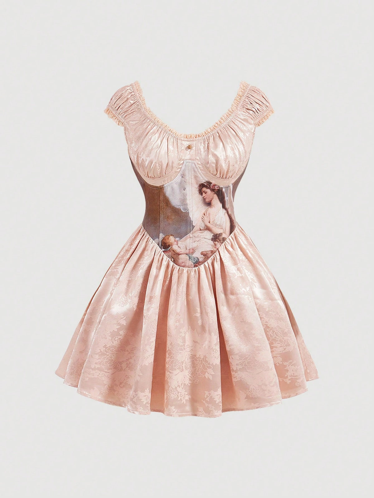 Women's Pleated Dress With Frill Edge, Oil Painting Pattern