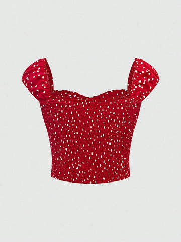 Women's Polka Dot Print Lace Trim Casual Shirt, Perfect For Music Festivals, Summer