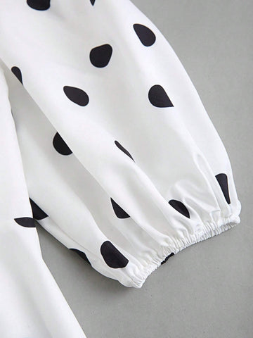 Women's Polka Dot Print Puff Sleeve Dress With Collar, Casual Holiday Style
