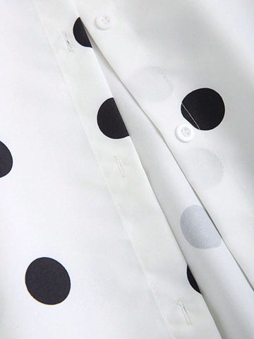 Women's Polka Dot Print Puff Sleeve Dress With Collar, Casual Holiday Style
