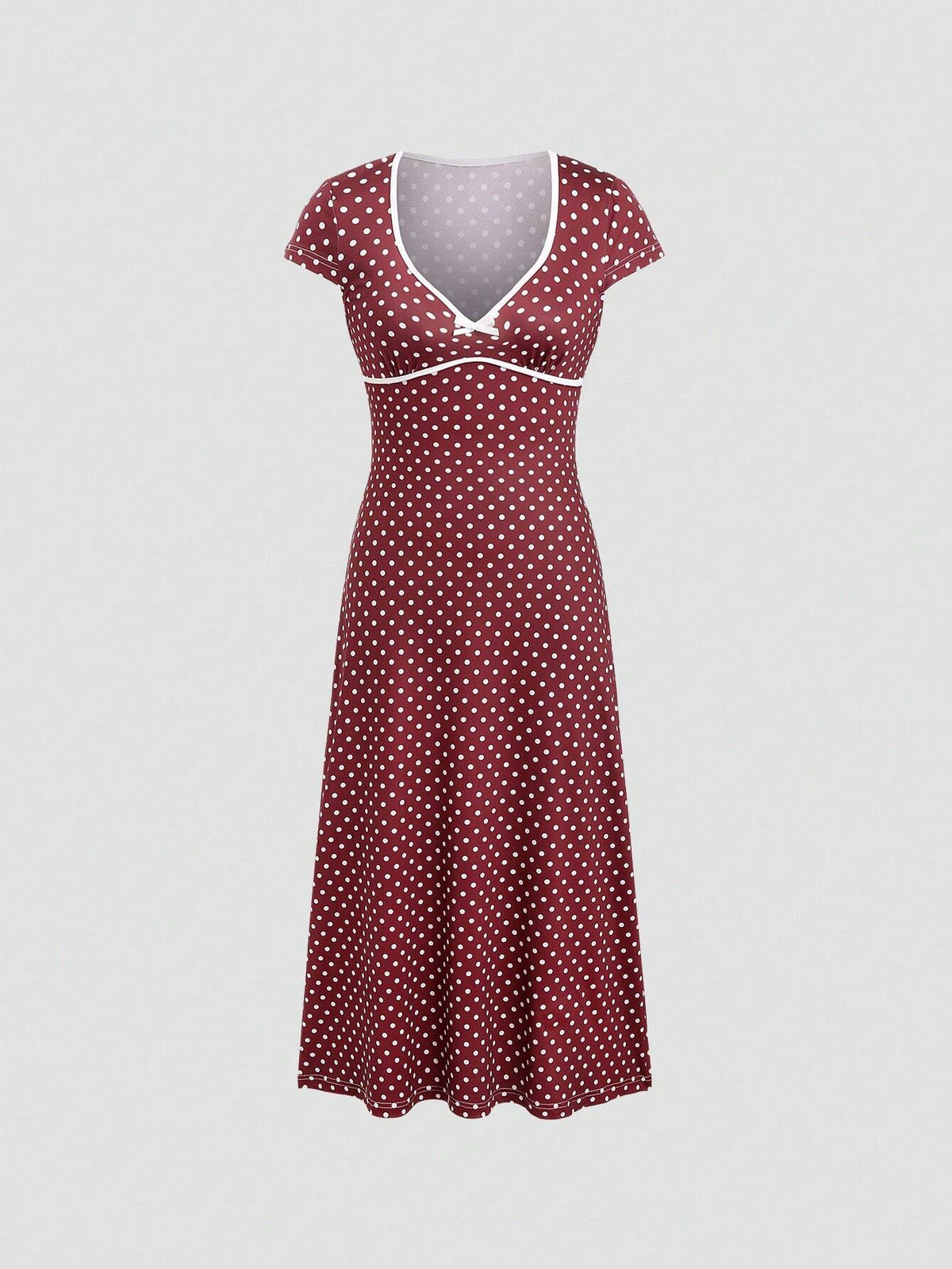Women's Polka Dot Print Short Sleeve Bowknot Decor Mini Dress
