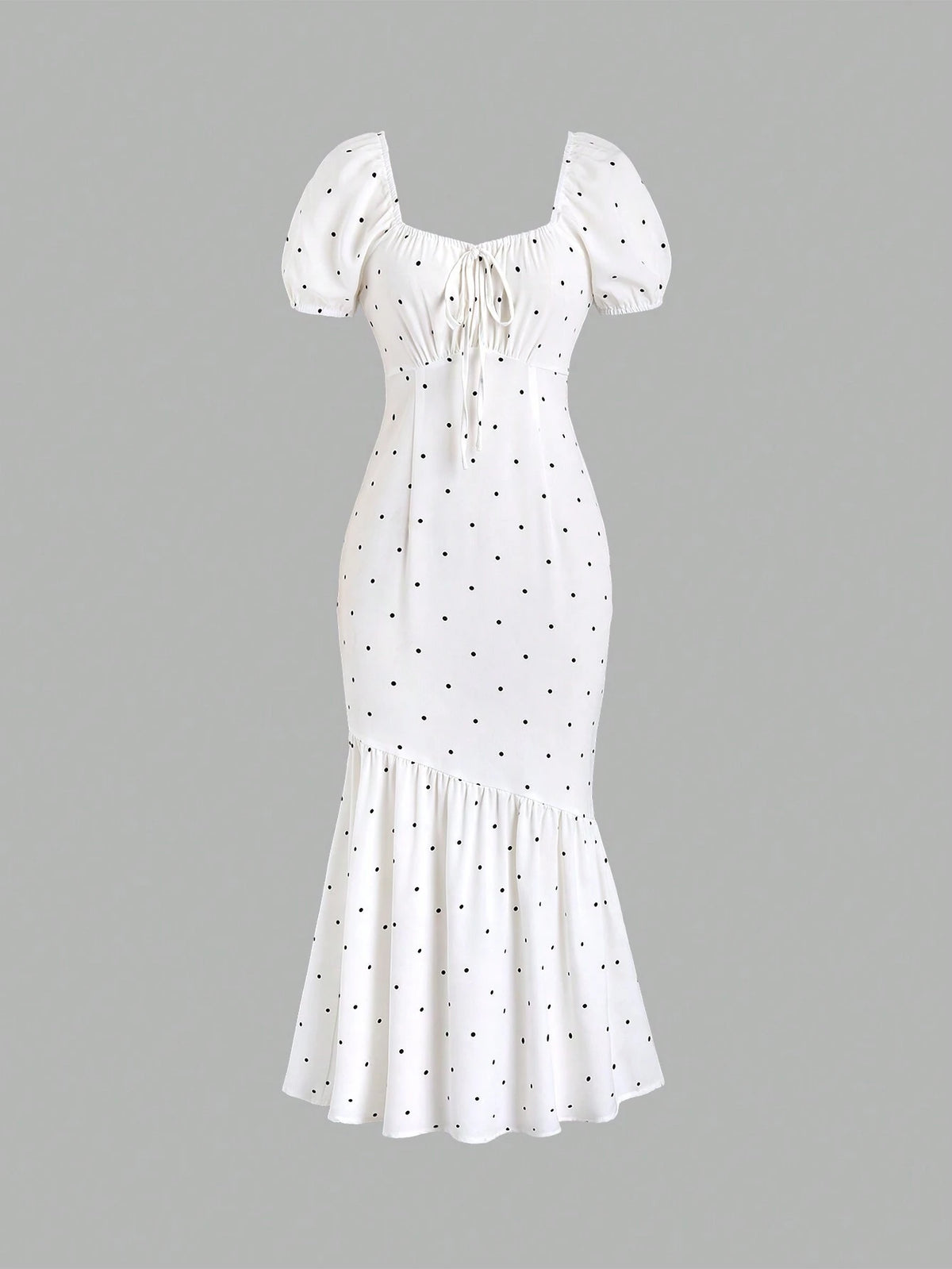Women's Polka Dot Puff Sleeve Mermaid Hem Summer Dress