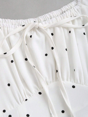 Women's Polka Dot Puff Sleeve Mermaid Hem Summer Dress