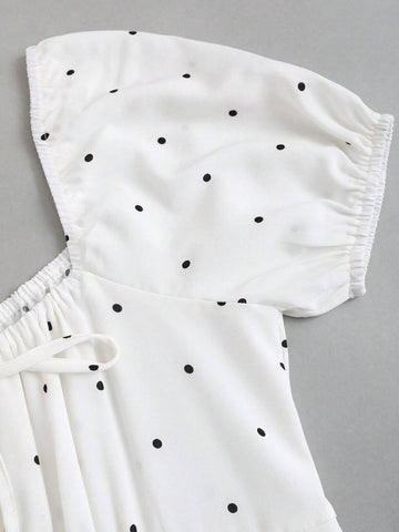 Women's Polka Dot Puff Sleeve Mermaid Hem Summer Dress