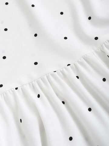 Women's Polka Dot Puff Sleeve Mermaid Hem Summer Dress