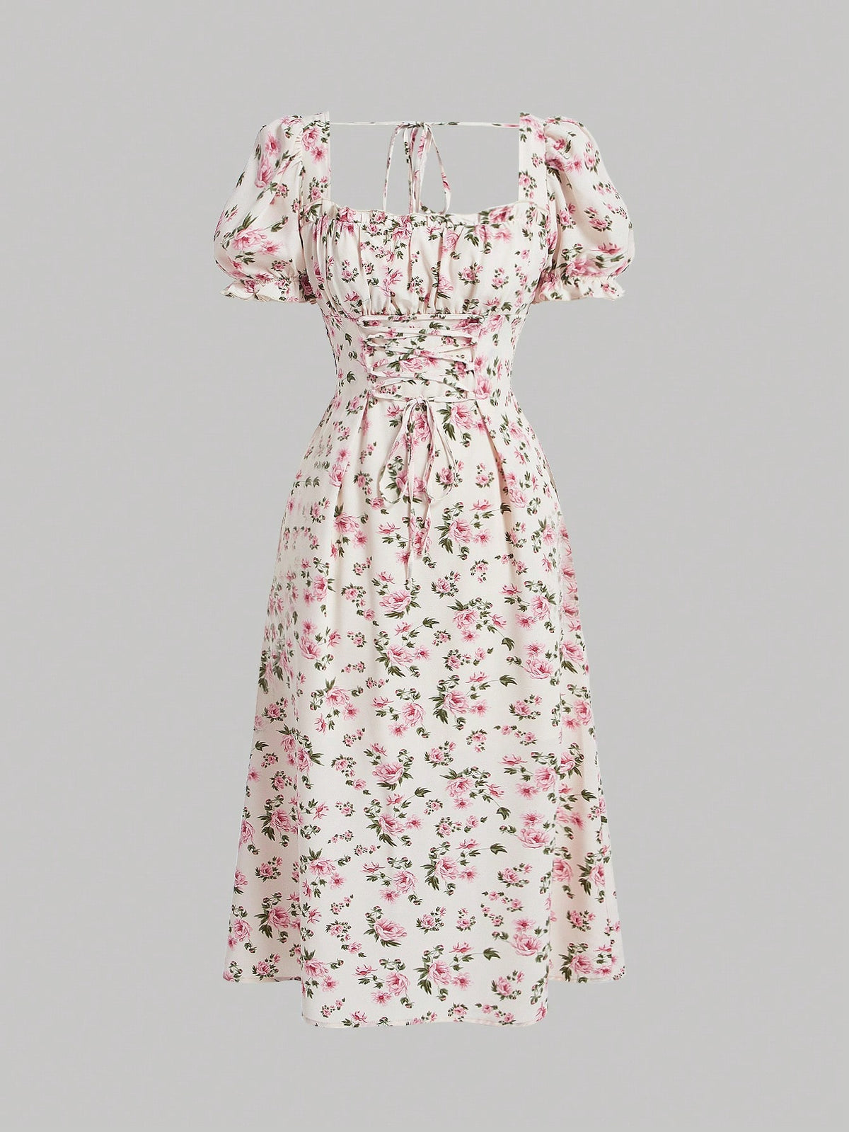 MOD Women's Puff Sleeve Floral Print Full-Length Dress With Tie Belt