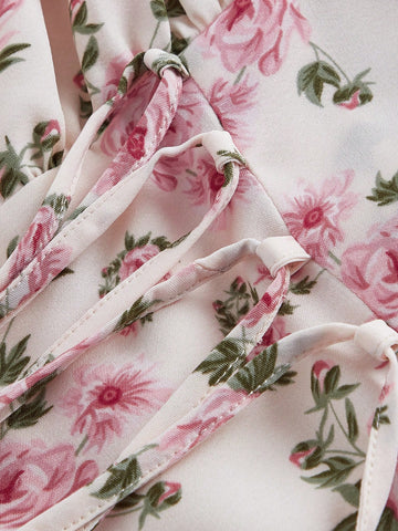 MOD Women's Puff Sleeve Floral Print Full-Length Dress With Tie Belt