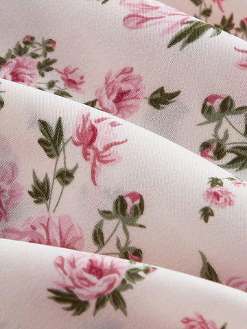 MOD Women's Puff Sleeve Floral Print Full-Length Dress With Tie Belt