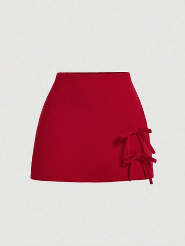 MOD Women's Red Bowknot Skorts, Summer Red Shorts,Cute Shorts