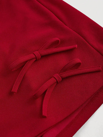 MOD Women's Red Bowknot Skorts, Summer Red Shorts,Cute Shorts