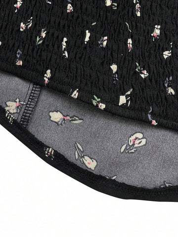 MOD Women's Ruffled Square Collar Ditsy Floral Lantern Sleeve Blouse, Spring/Summer