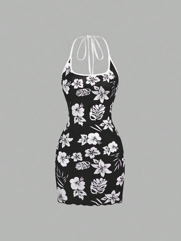 Women's Sexy Vacation Casual Bodycon Lace-Up Print Mini Dress
