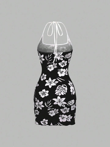 Women's Sexy Vacation Casual Bodycon Lace-Up Print Mini Dress