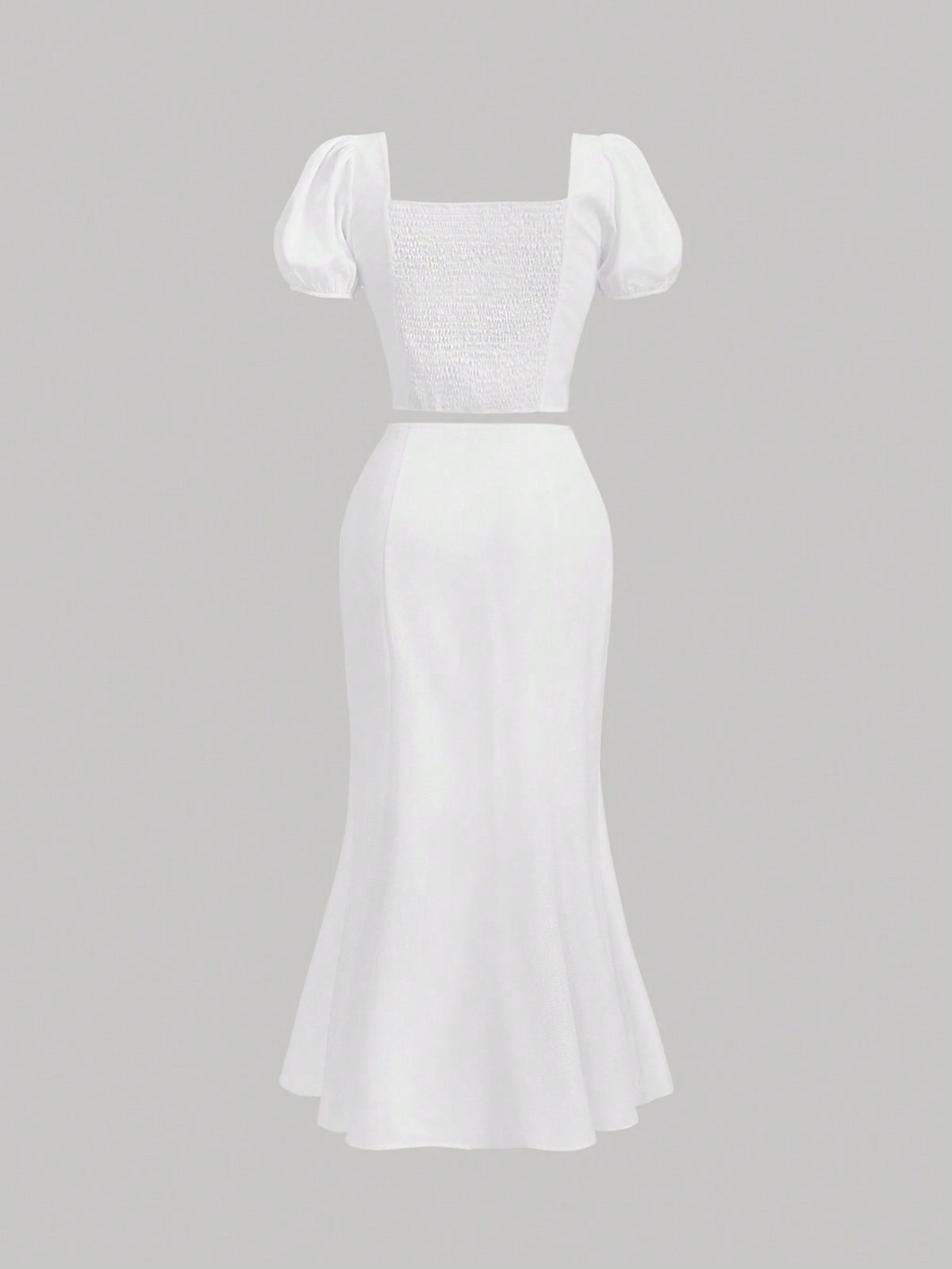 Women's Short Puff Sleeve Top And Mermaid Hem Skirt Set