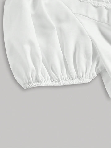 Women's Short Puff Sleeve Top And Mermaid Hem Skirt Set