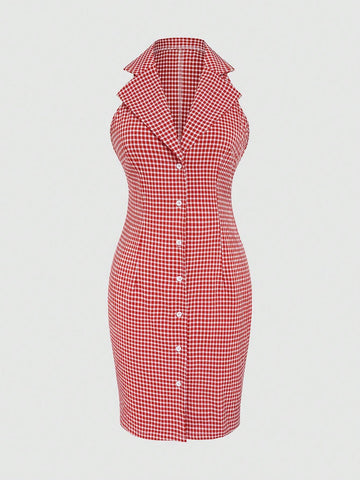Women's Sleeveless Plaid Shirt Cardigan Dress