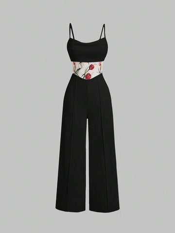Minimalist Solid Color Crossover Strap Jumpsuit, Casual Everyday Wear