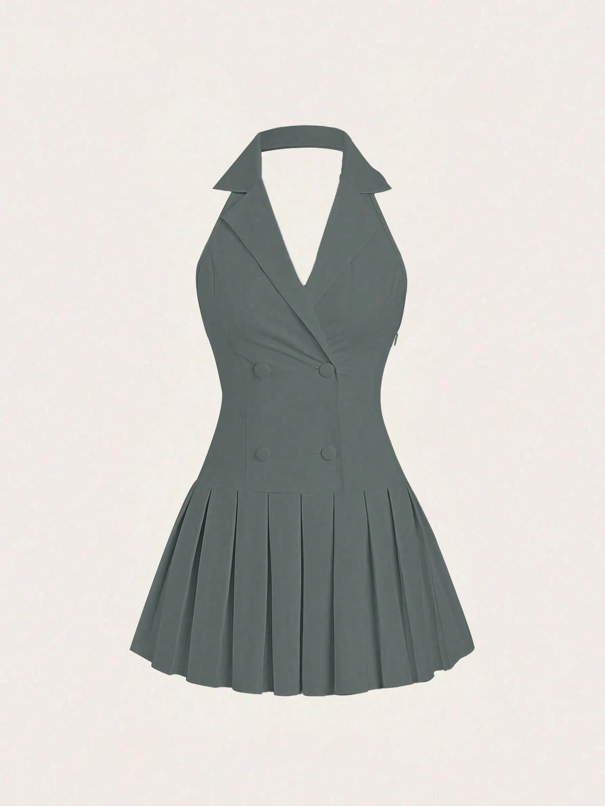 Women's Sleeveless Solid Color Splice Pleated Hem Casual Halter Dress, Summer
