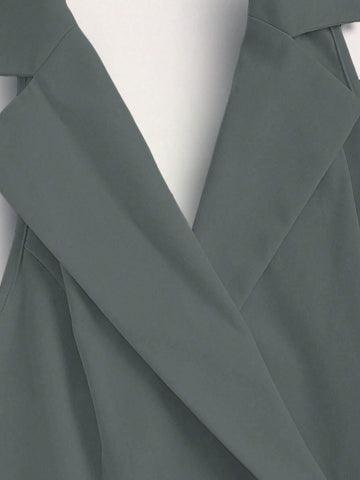 Women's Sleeveless Solid Color Splice Pleated Hem Casual Halter Dress, Summer