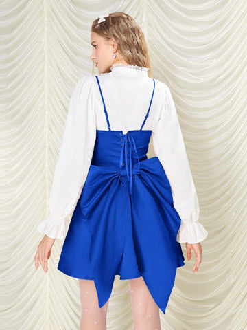 Women's Solid Color Butterfly Back Bow Decor Elegant Camisole Dress