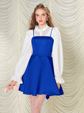 Women's Solid Color Butterfly Back Bow Decor Elegant Camisole Dress