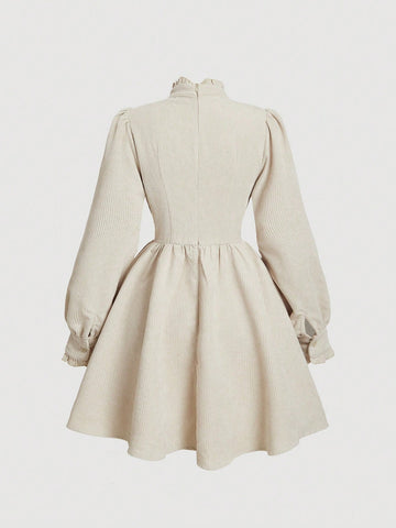 Women's Solid Color Front Tie Long Sleeve Casual Dress